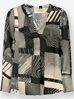 Blusen|heine Druckbluse mit Langarm schwarz-ecru-bedruckt