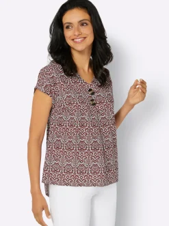 Blusen| Druckbluse mit Leinen-Anteil rotbraun-ecru-bedruckt
