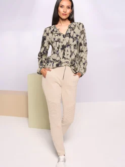 Blusen|heine Druckbluse mit Nieten khaki-champagner-bedruckt