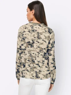 Blusen|heine Druckbluse mit Nieten khaki-champagner-bedruckt
