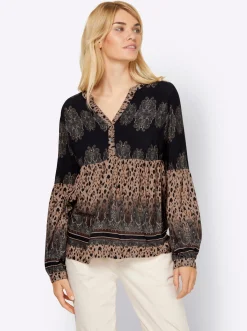 Blusen|heine Druckbluse mit Paisley-Details schwarz-camel-bedruckt