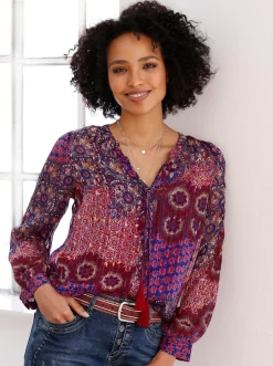 Blusen|heine Druckbluse mit Quaste am Ausschnitt kirsche-bedruckt