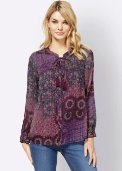 Blusen|heine Druckbluse mit Quaste am Ausschnitt kirsche-bedruckt