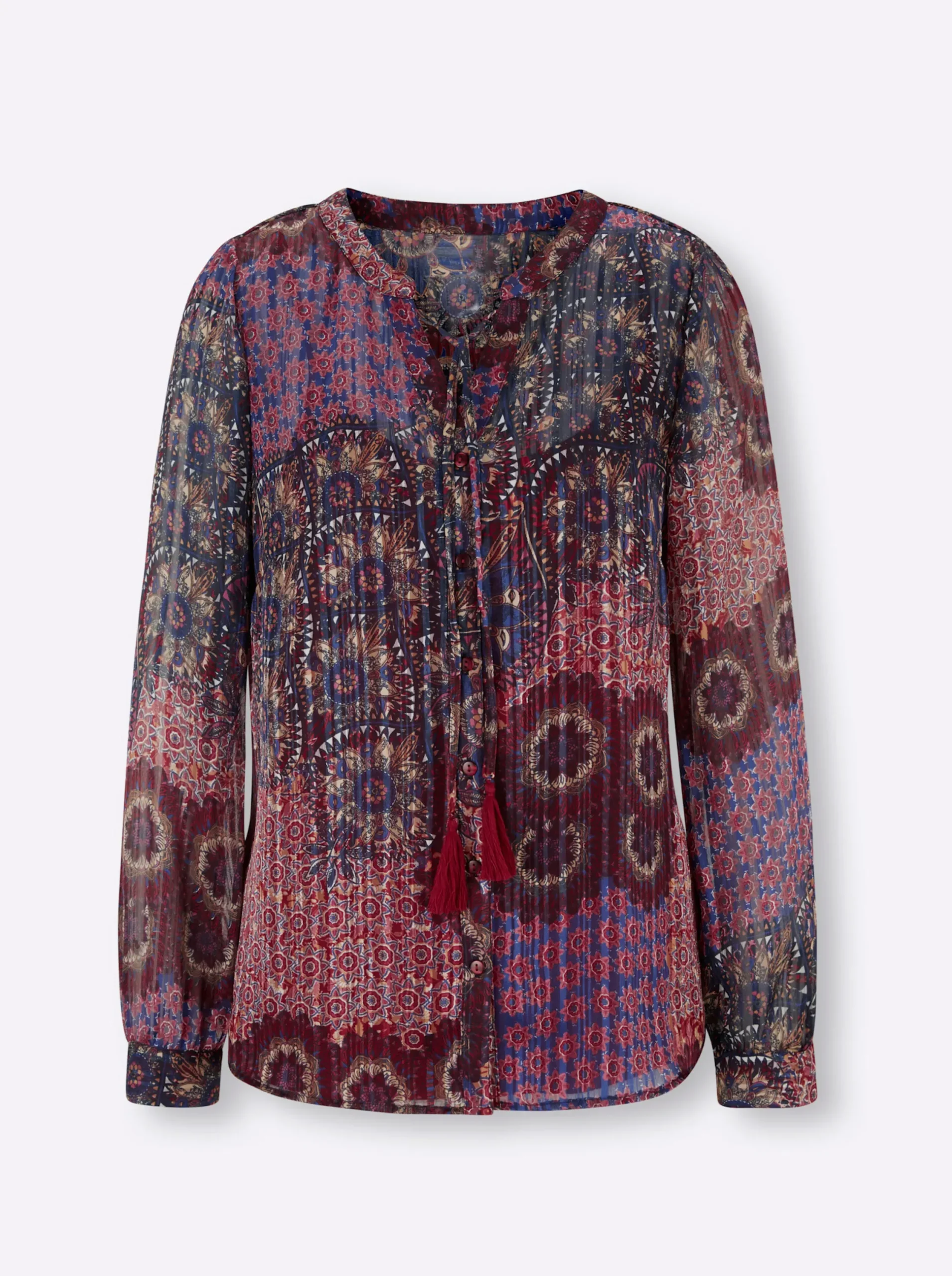 Blusen|heine Druckbluse mit Quaste am Ausschnitt kirsche-bedruckt