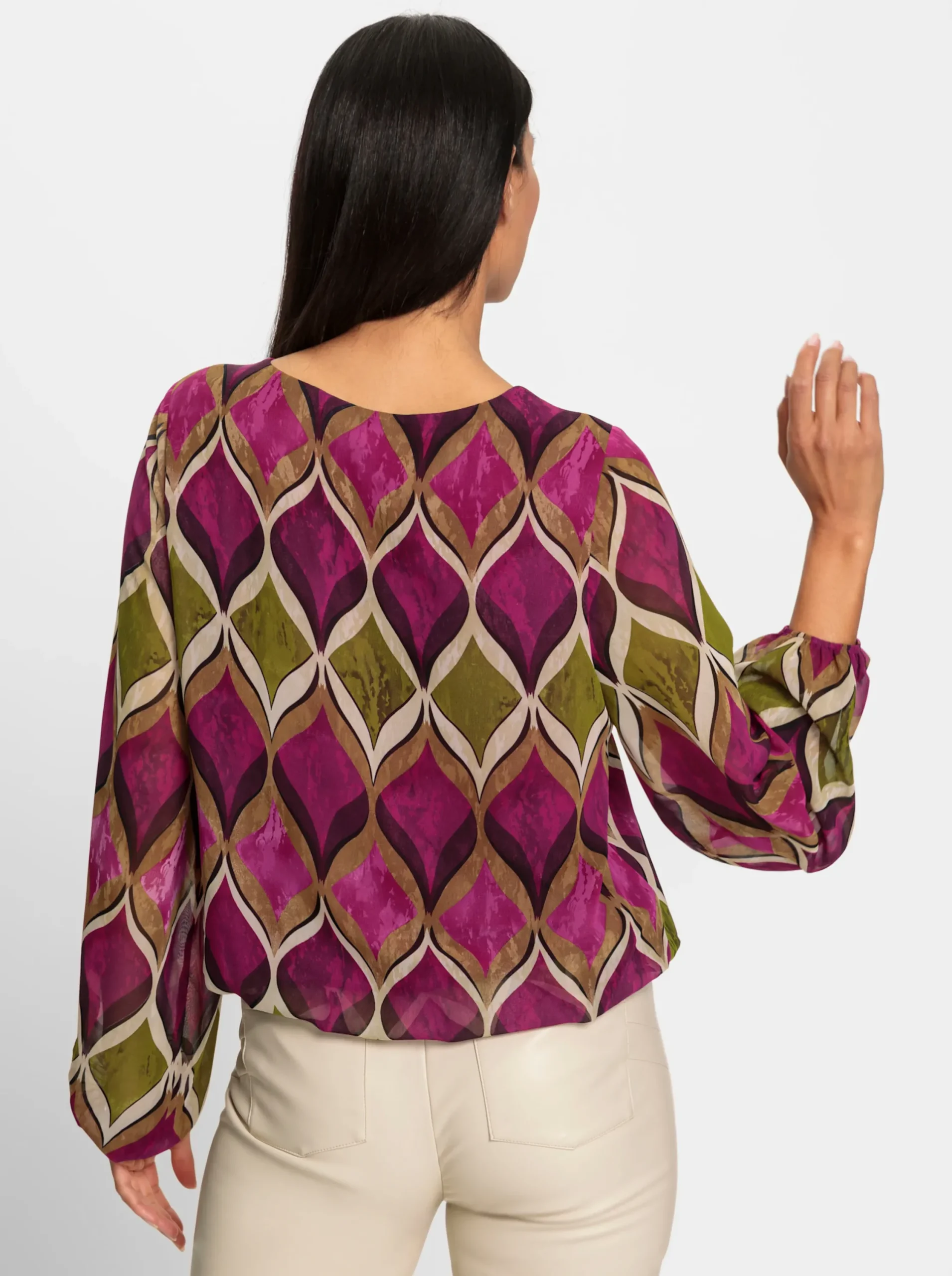 Blusen|heine Druckbluse mit Viskose-Jersey-Futter malve-schilf-bedruckt