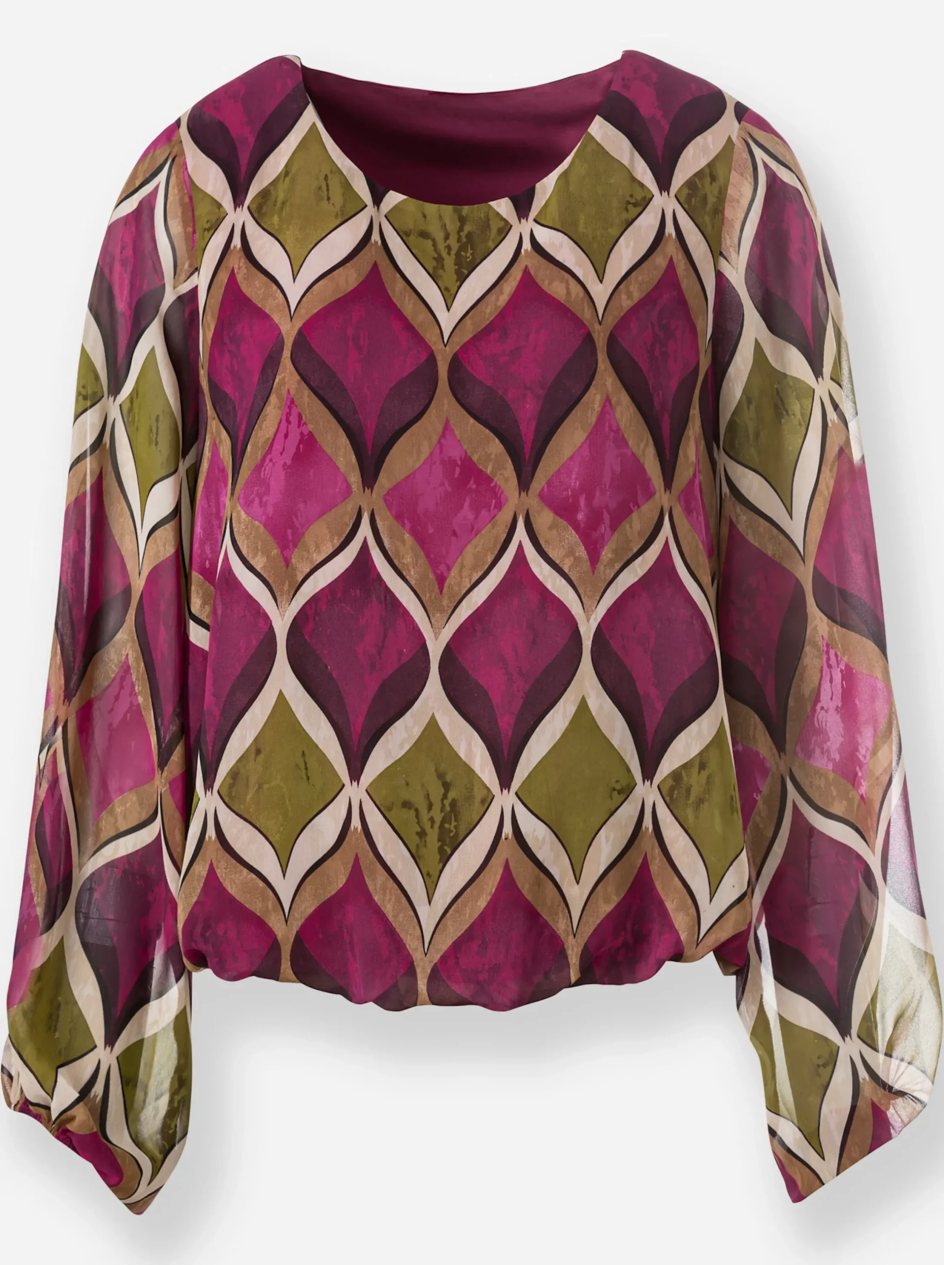 Blusen|heine Druckbluse mit Viskose-Jersey-Futter malve-schilf-bedruckt