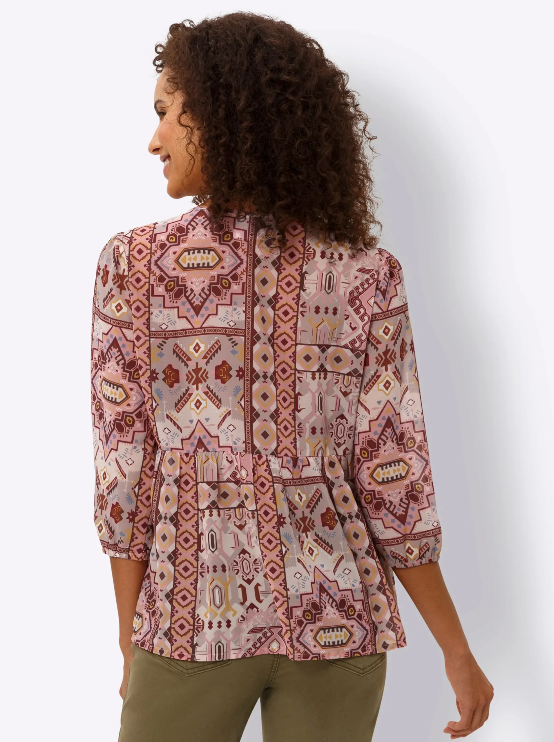 Blusen|heine Druckbluse mit Zierperlen rosenquarz-ocker-bedruckt