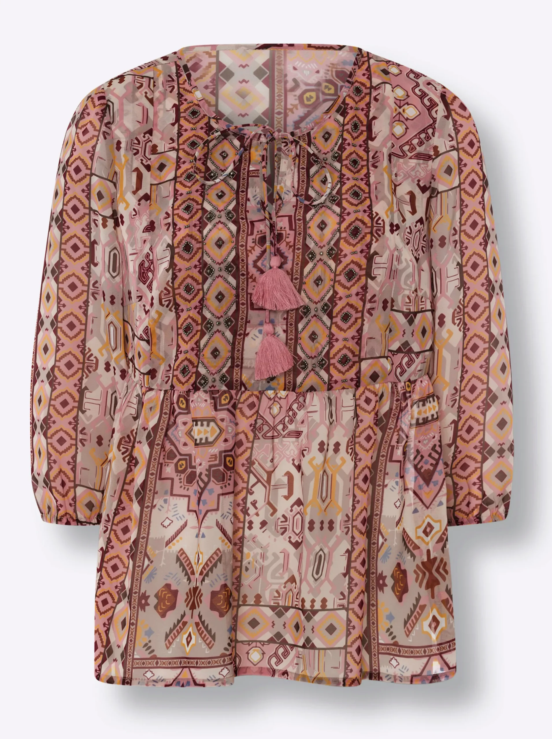 Blusen|heine Druckbluse mit Zierperlen rosenquarz-ocker-bedruckt