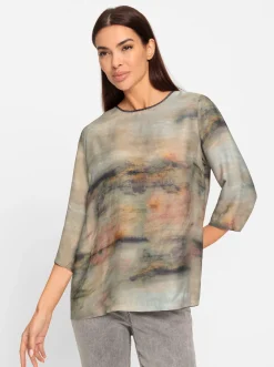 Blusen|heine Druckbluse mit Zipper hinten sand-khaki-bedruckt