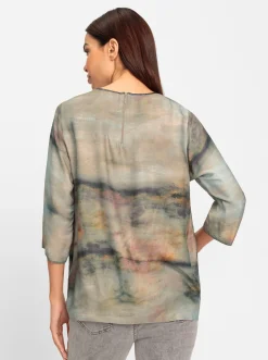Blusen|heine Druckbluse mit Zipper hinten sand-khaki-bedruckt