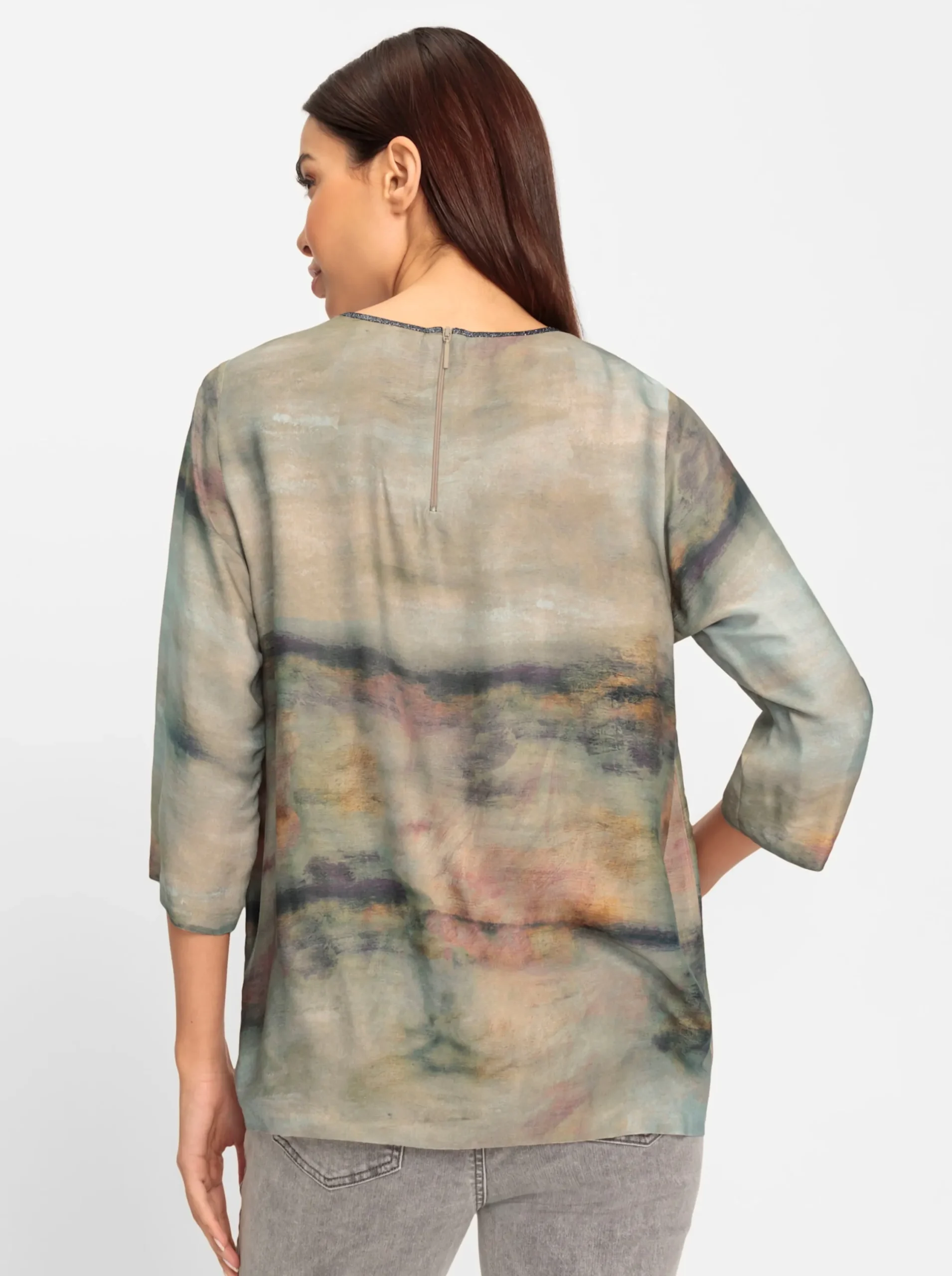 Blusen|heine Druckbluse mit Zipper hinten sand-khaki-bedruckt