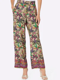Hosen|heine Druckhose beige-oliv-bedruckt