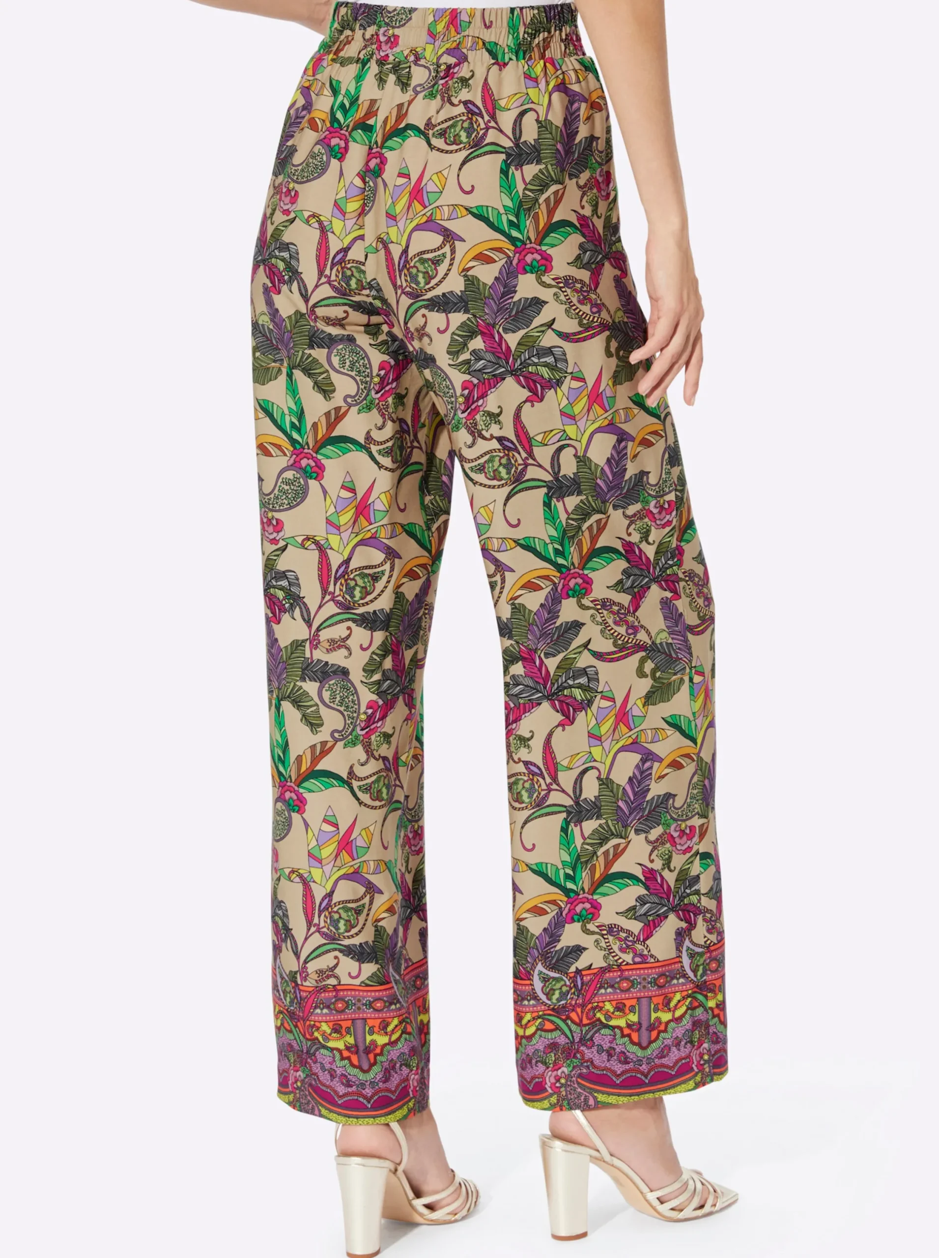 Hosen|heine Druckhose beige-oliv-bedruckt