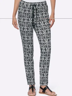 Hosen|heine Druckhose schwarz-ecru-bedruckt
