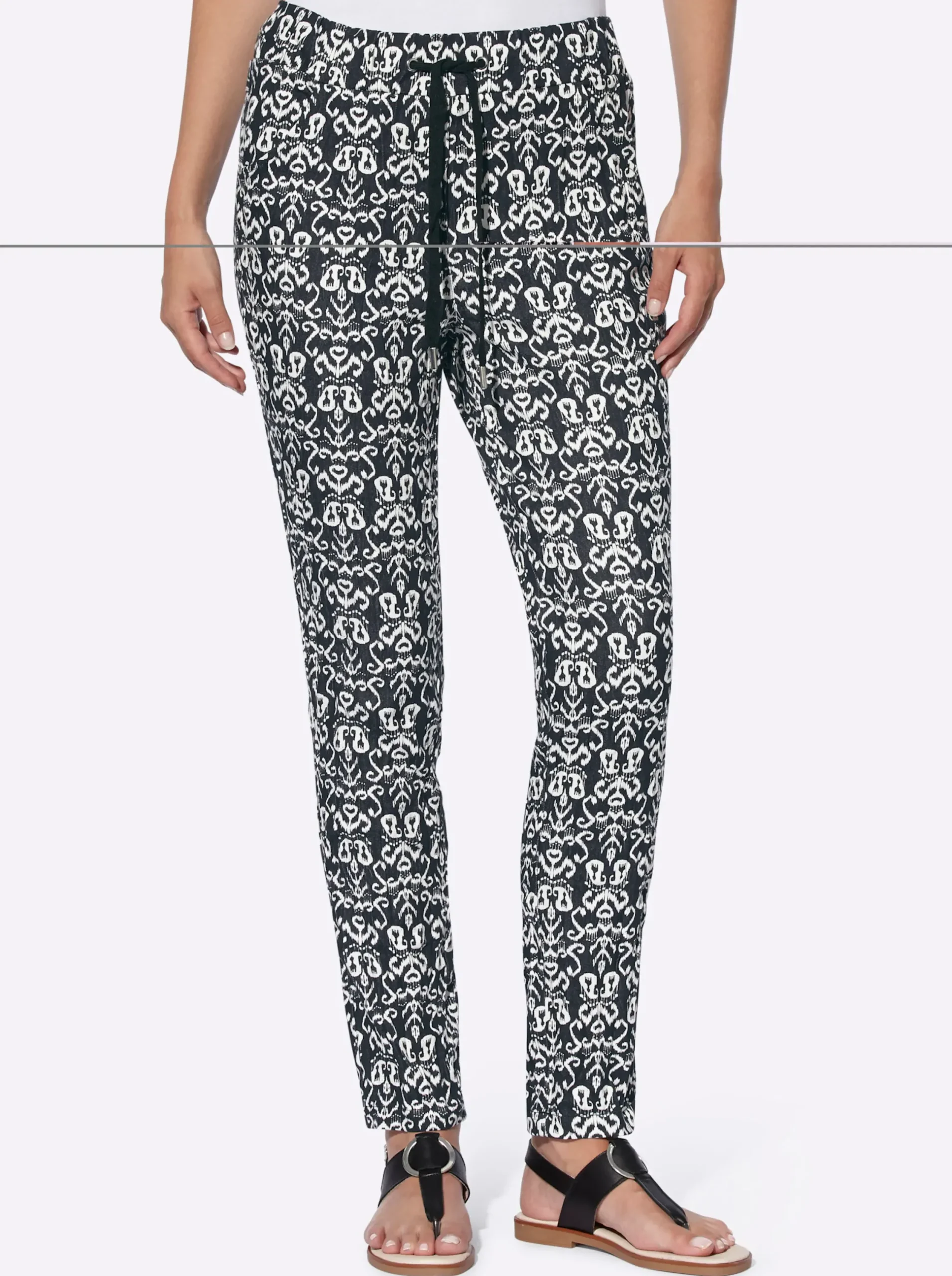 Hosen|heine Druckhose schwarz-ecru-bedruckt