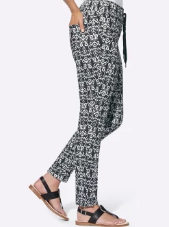 Hosen|heine Druckhose schwarz-ecru-bedruckt
