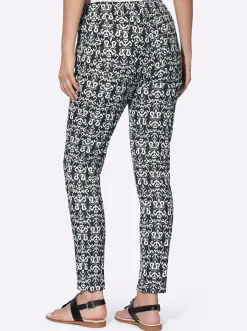 Hosen|heine Druckhose schwarz-ecru-bedruckt