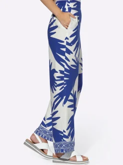 Hosen|heine Druckhose royalblau-ecru-bedruckt