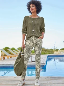 Hosen|heine Druckhose khaki-champagner-bedruckt