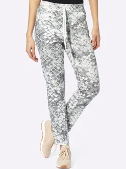 Hosen|heine Druckhose hellgrau-weiß-bedruckt