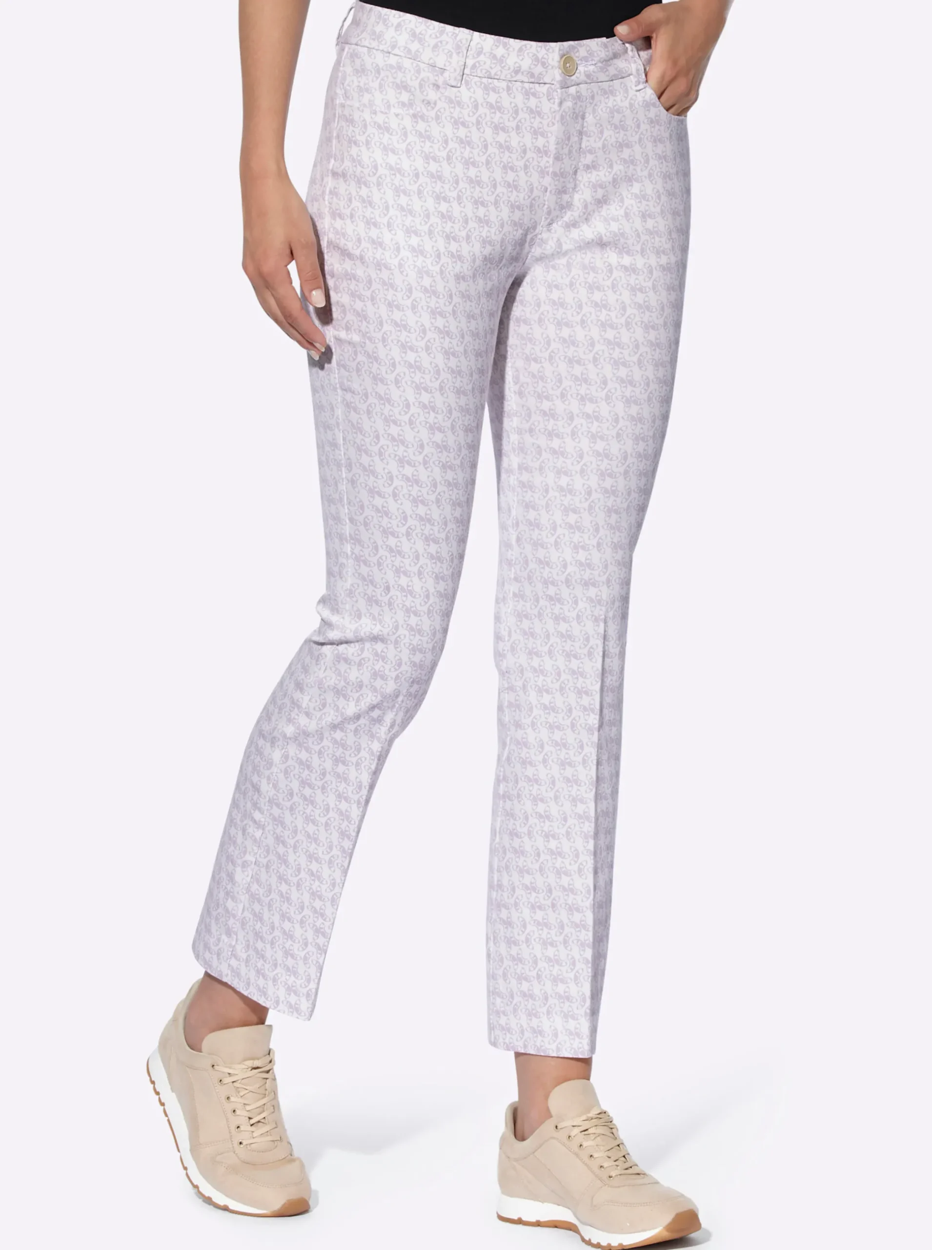 Hosen|heine Druckhose flieder-ecru-bedruckt