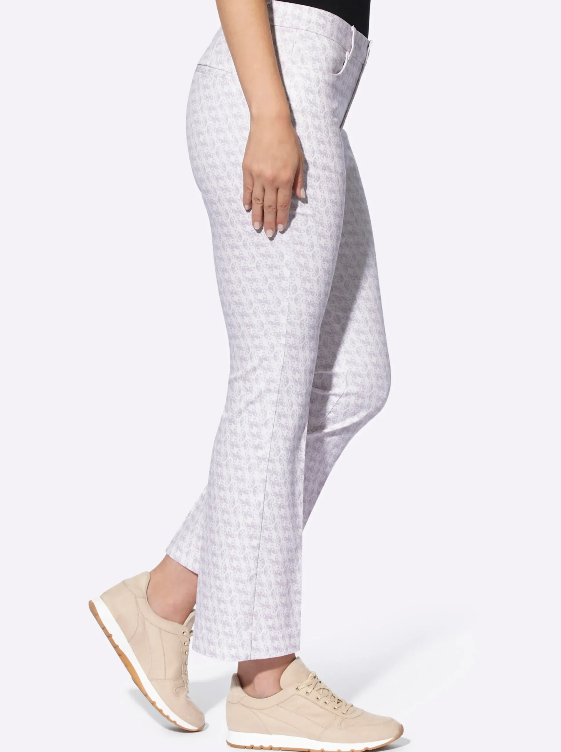 Hosen|heine Druckhose flieder-ecru-bedruckt