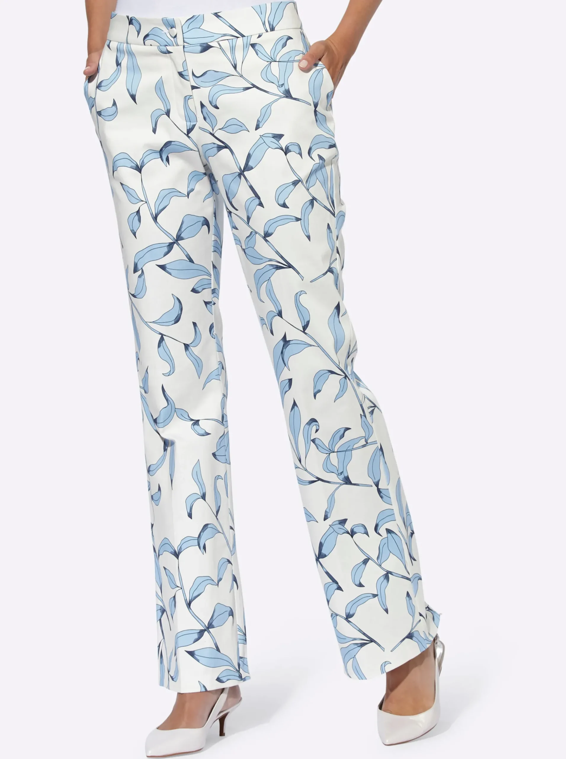 Hosen|heine Druckhose , leicht ausgestellt ecru-eisblau-bedruckt