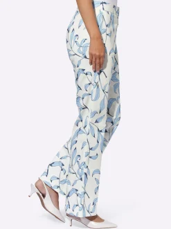Hosen|heine Druckhose , leicht ausgestellt ecru-eisblau-bedruckt