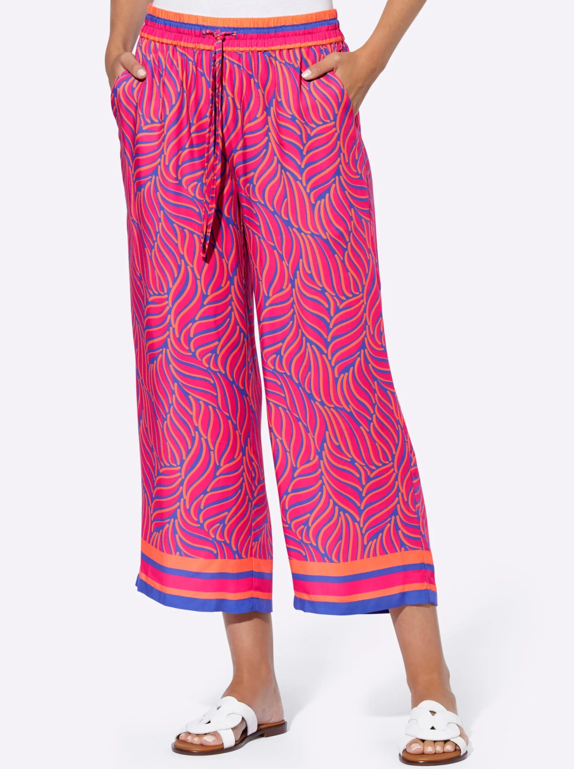 Hosen|heine Druckhose in bügelfreier Qualität royalblau-pink-bedruckt