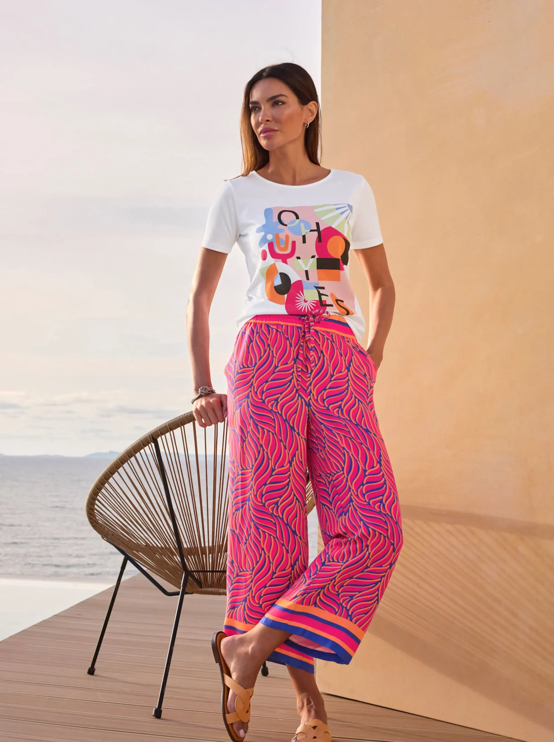 Hosen|heine Druckhose in bügelfreier Qualität royalblau-pink-bedruckt