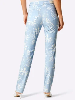 Hosen|CREATION L PREMIUM Druckhose mit 55% Lyocell hellblau-ecru-bedruckt