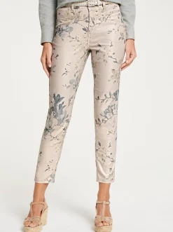 Hosen|heine Druckhose mit Blumen-Dessin sand-jade