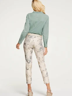 Hosen|heine Druckhose mit Blumen-Dessin sand-jade