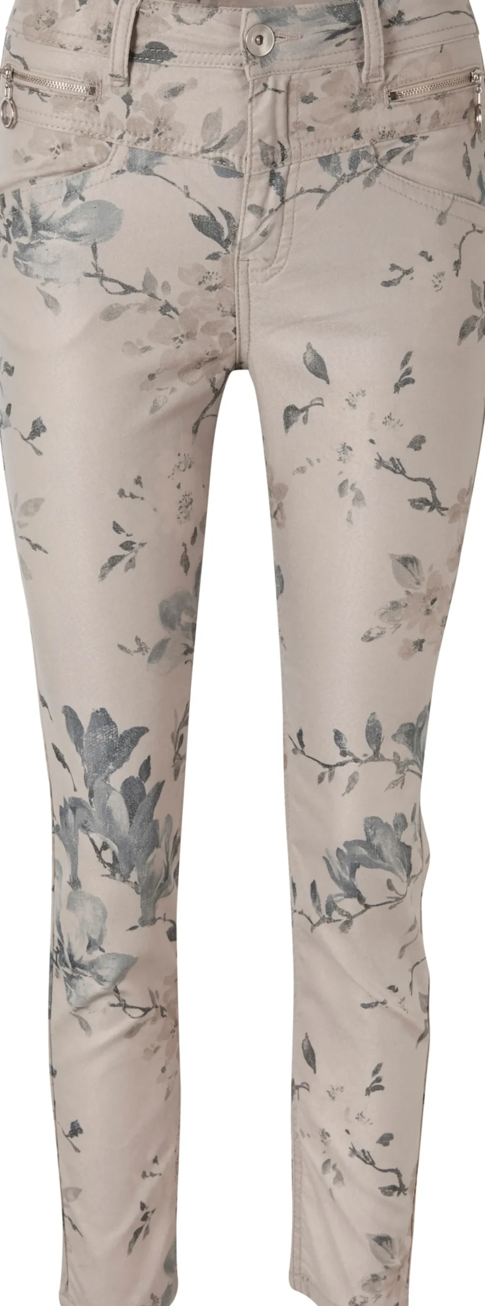 Hosen|heine Druckhose mit Blumen-Dessin sand-jade