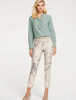 Hosen|heine Druckhose mit Blumen-Dessin sand-jade