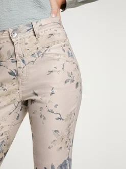 Hosen|heine Druckhose mit Blumen-Dessin sand-jade