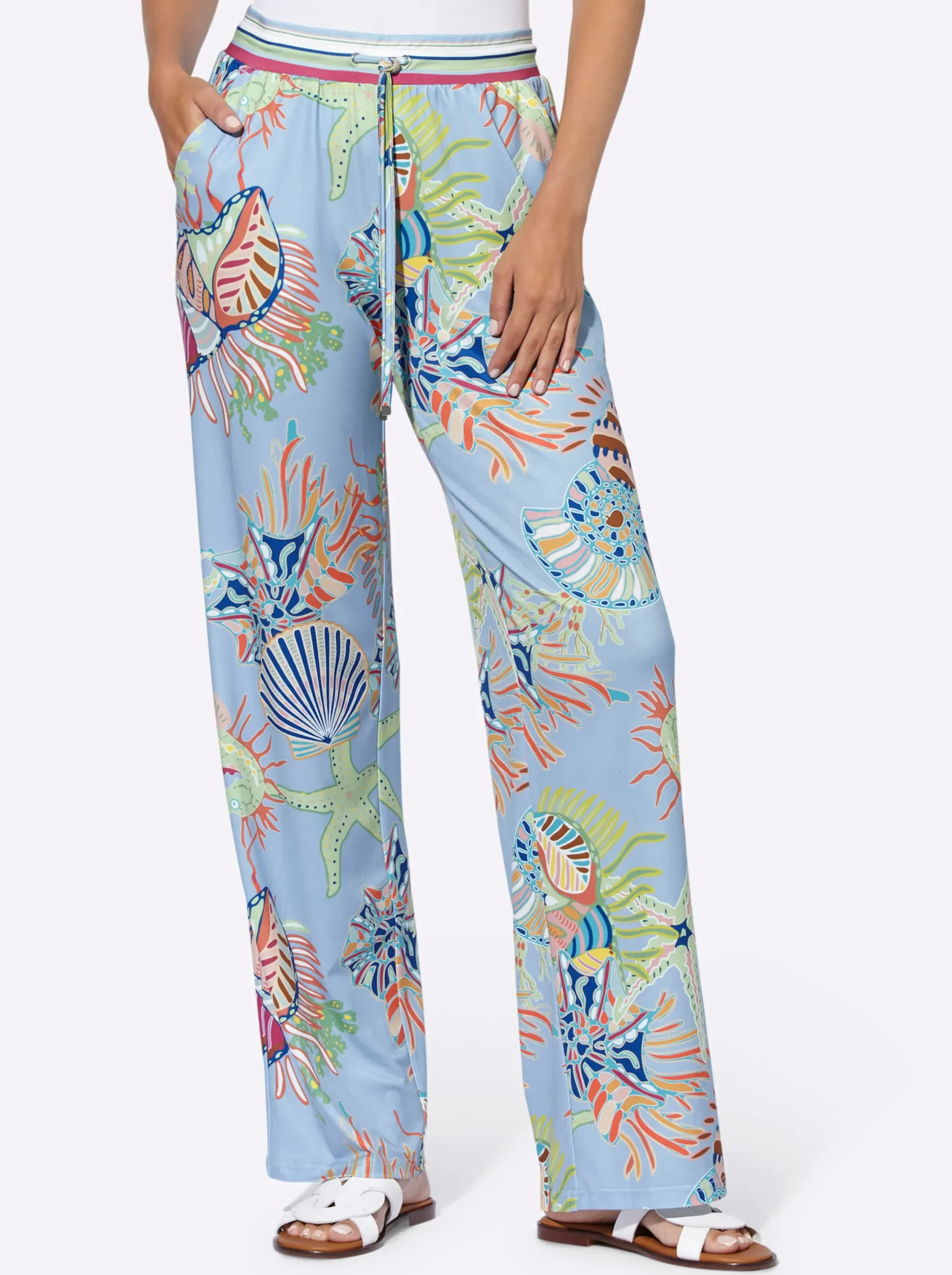 Hosen|heine Druckhose mit exklusivem Dessin eisblau-reseda-bedruckt