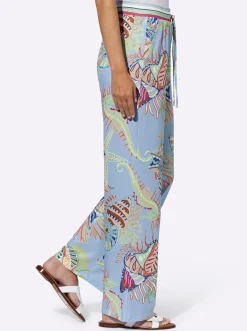 Hosen|heine Druckhose mit exklusivem Dessin eisblau-reseda-bedruckt