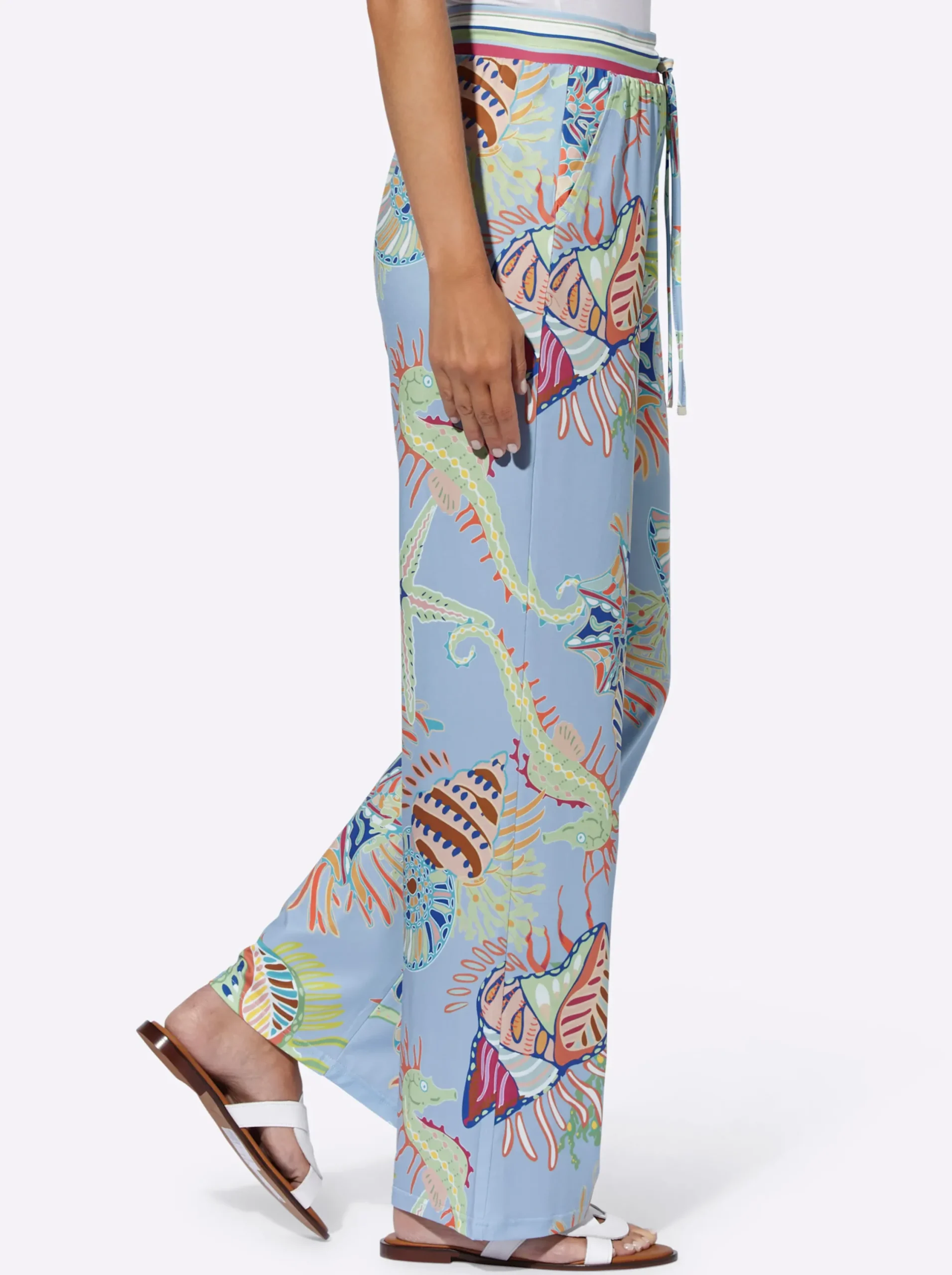 Hosen|heine Druckhose mit exklusivem Dessin eisblau-reseda-bedruckt