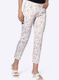 Hosen|heine Druckhose mit Seitenschlitzen beige-weiß-bedruckt