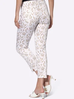 Hosen|heine Druckhose mit Seitenschlitzen beige-weiß-bedruckt
