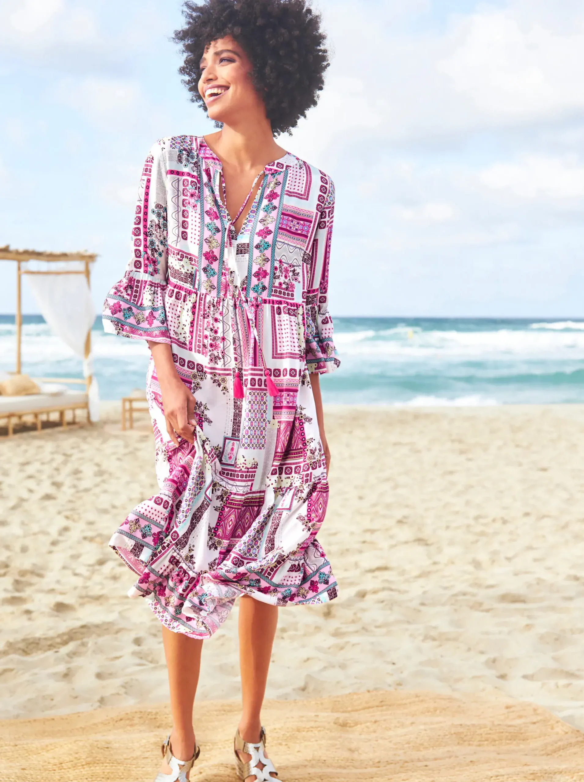 Strandkleider|heine Druck-Kleid champagner-pink-bedruckt