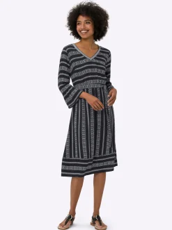 Kleider|heine Druckkleid schwarz-ecru-gemustert