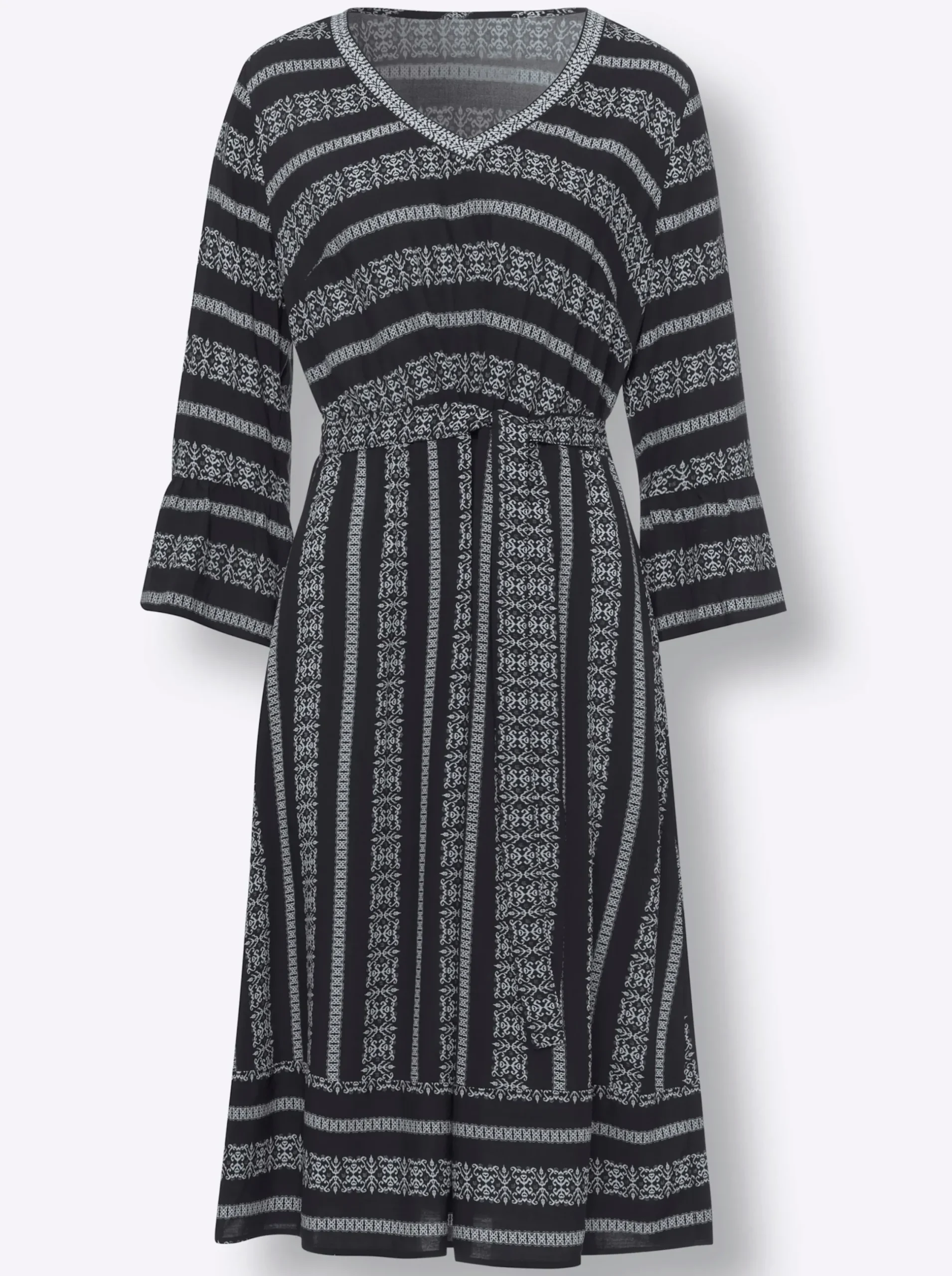 Kleider|heine Druckkleid schwarz-ecru-gemustert