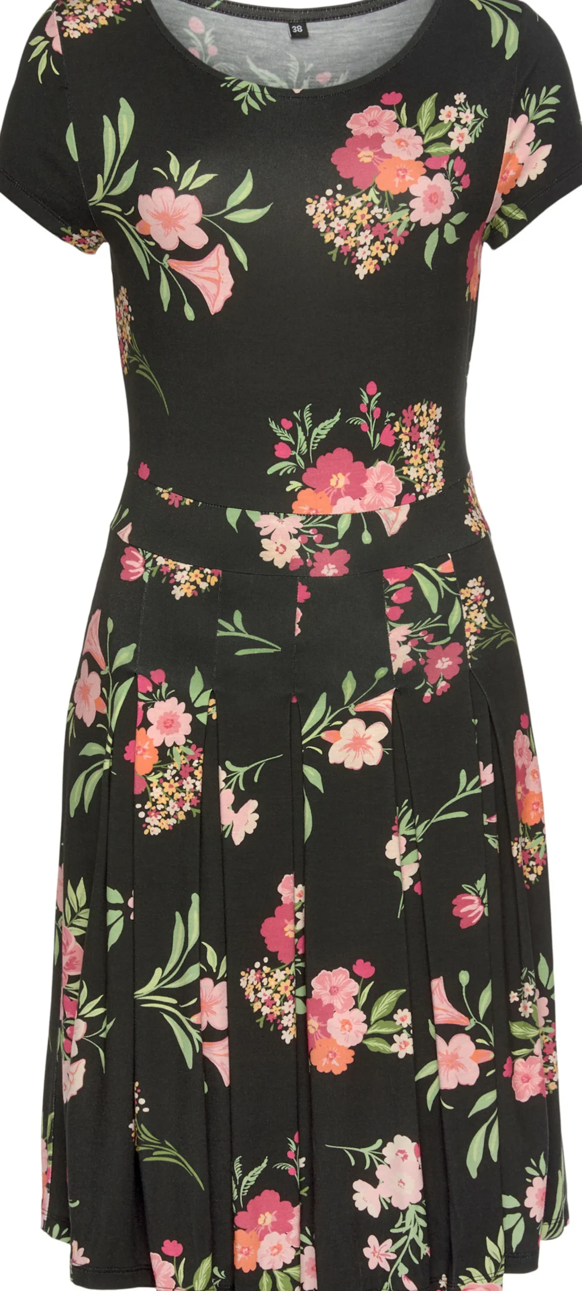 Strandkleider|Vivance Druckkleid schwarz-pink-bedruckt