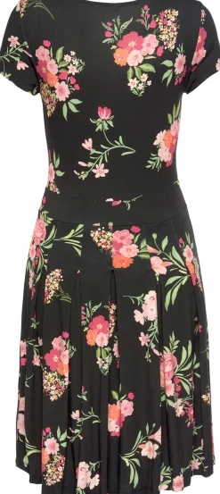 Strandkleider|Vivance Druckkleid schwarz-pink-bedruckt
