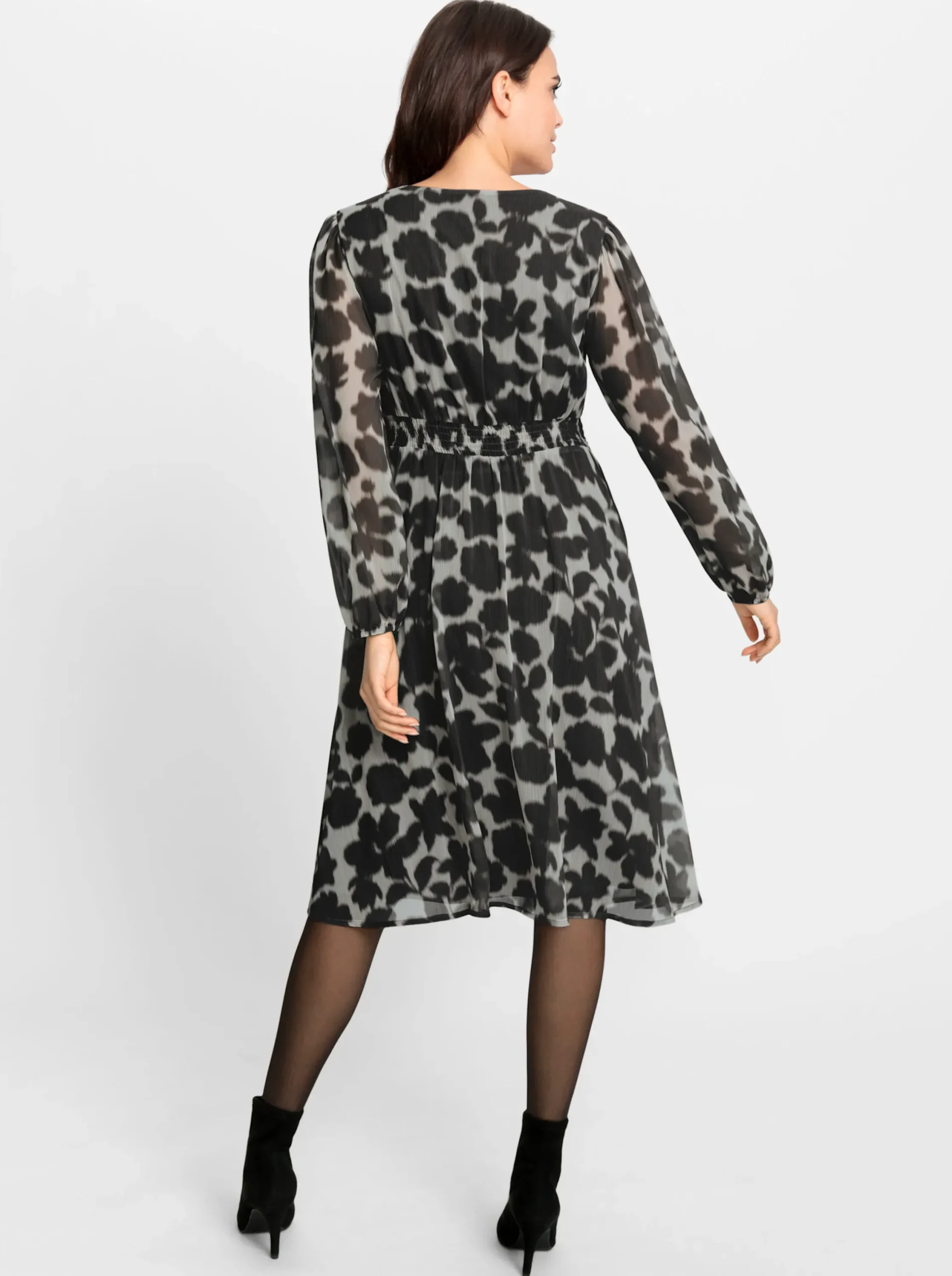 Kleider|heine Druckkleid champagner-schwarz-bedruckt