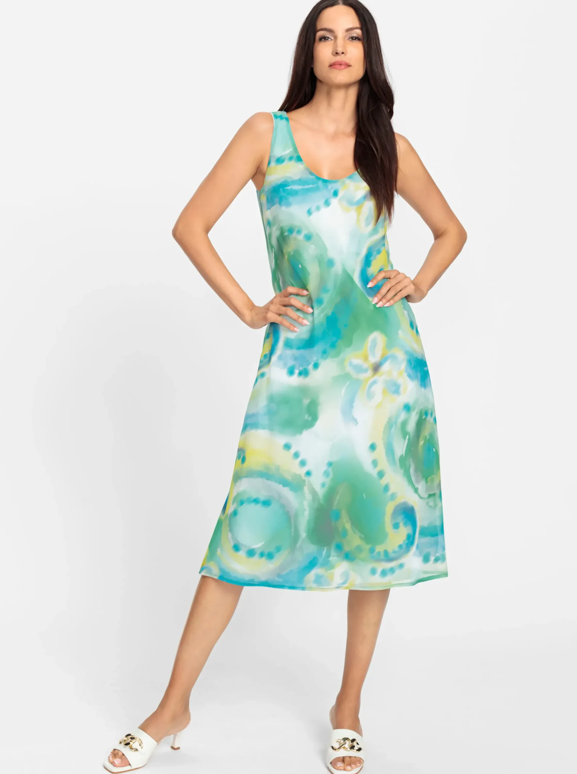 Kleider|heine Druckkleid grasgrün-aqua-bedruckt