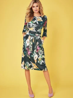 Kleider| Druckkleid khaki-gemustert