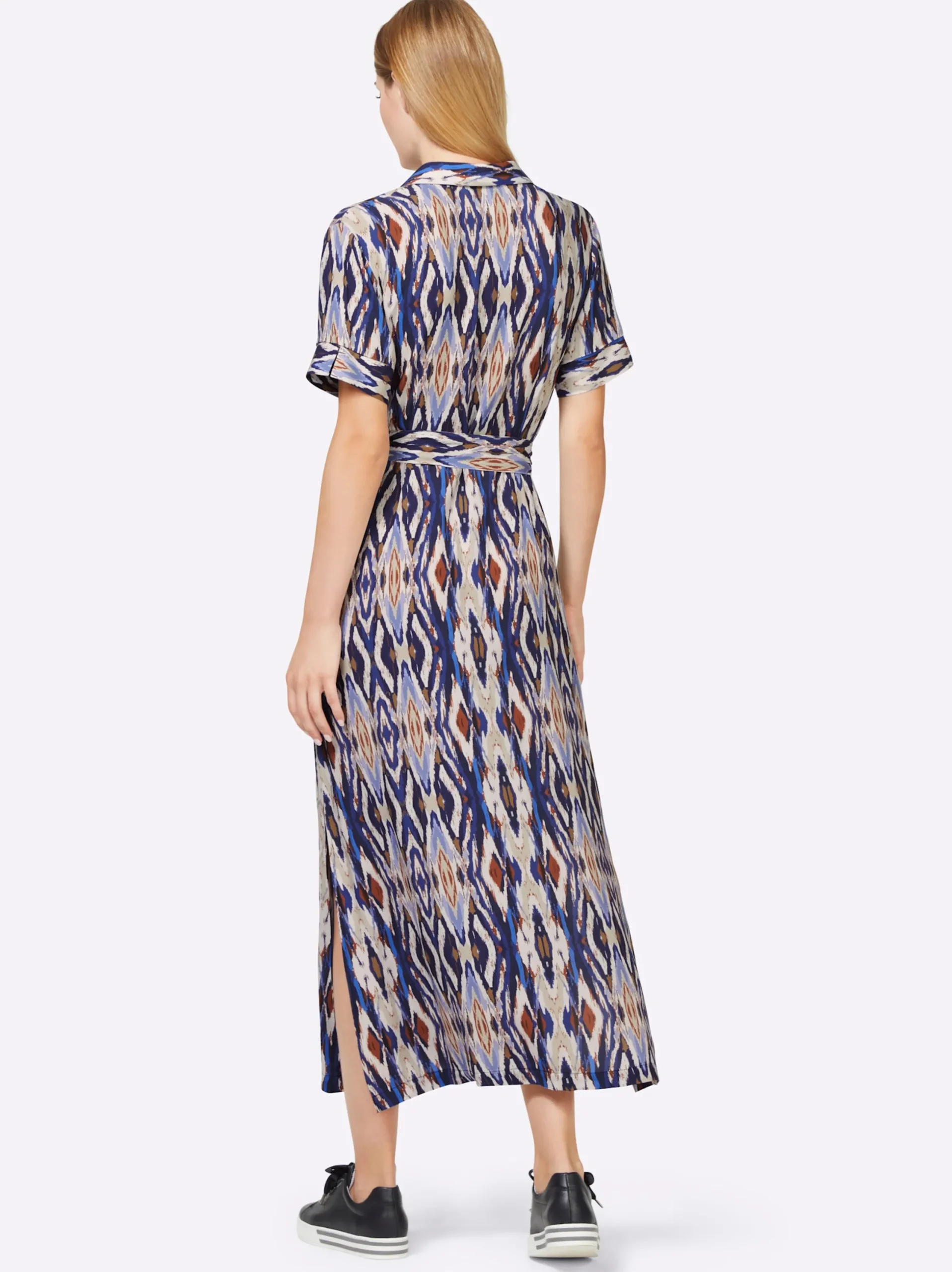 Kleider|heine Druck-Kleid royalblau-cognac-bedruckt